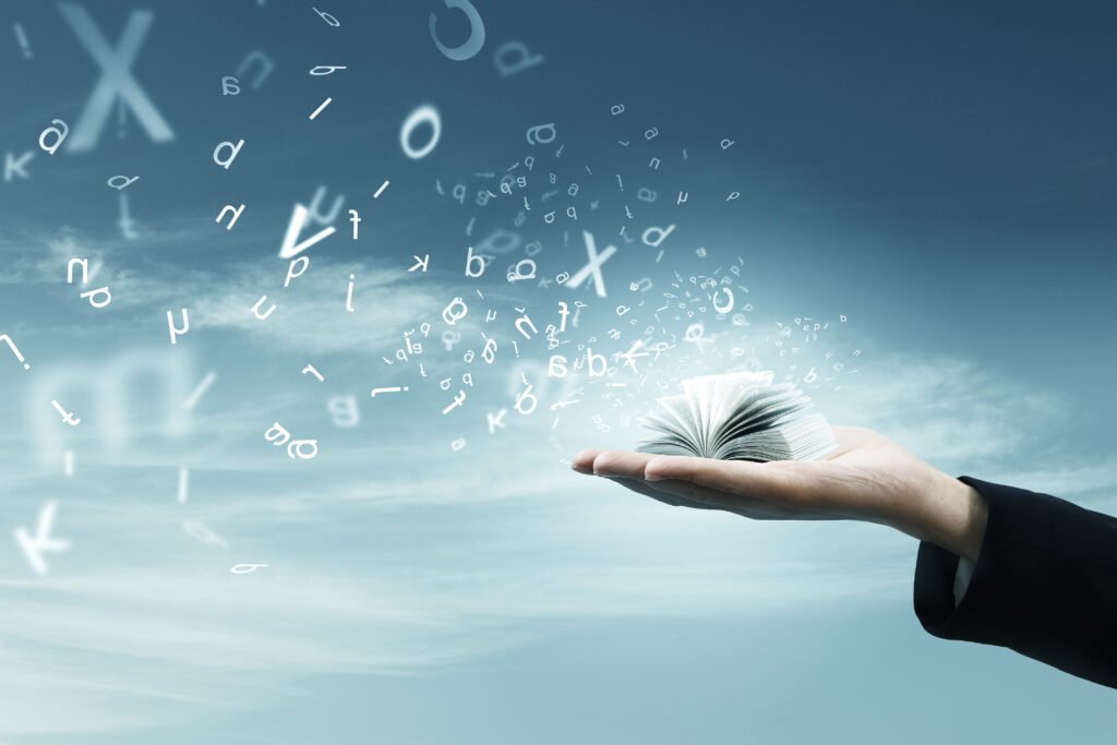 Magic book with flying letters